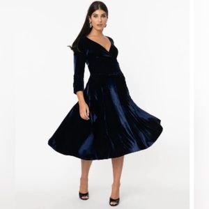 NWT Unique Vintage Gilda Blue Velvet Dress
